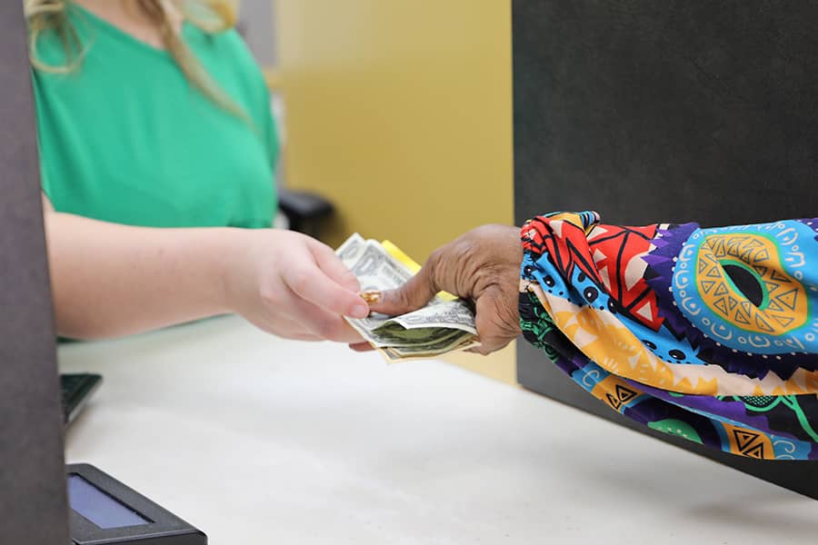 A banker working at his desk